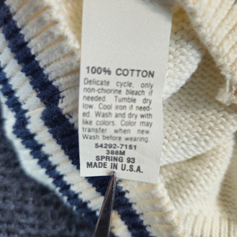 Dockers Womens Cardigan L White Navy Trim Cable Knit Gold Button Sweater USA VTG - Picture 5 of 12